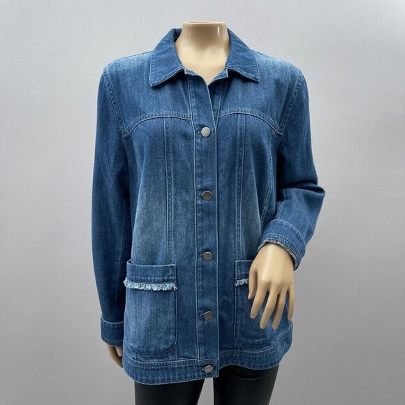 J.Jill Womens‎ Denim Jacket With Frayed Pocket Detail Button Front Reg. Length M - Picture 1 of 11